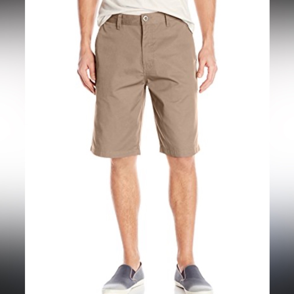 Volcom Frickin’ flat front khaki cotton chino 10” inseam shorts size 34